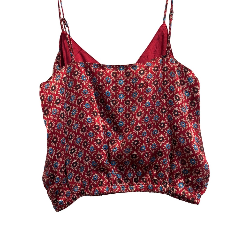 Reset by Jane Cami Top Womens Small Red Floral‎ Metallic Boho Bubble Hem JT512F - Picture 2 of 5